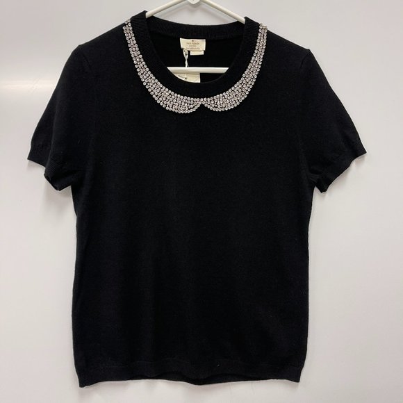 Kate Spade NWT rhinestone Wool Cashmere Peter Pan Collar Tippy Sweater Sz Large - Picture 2 of 9
